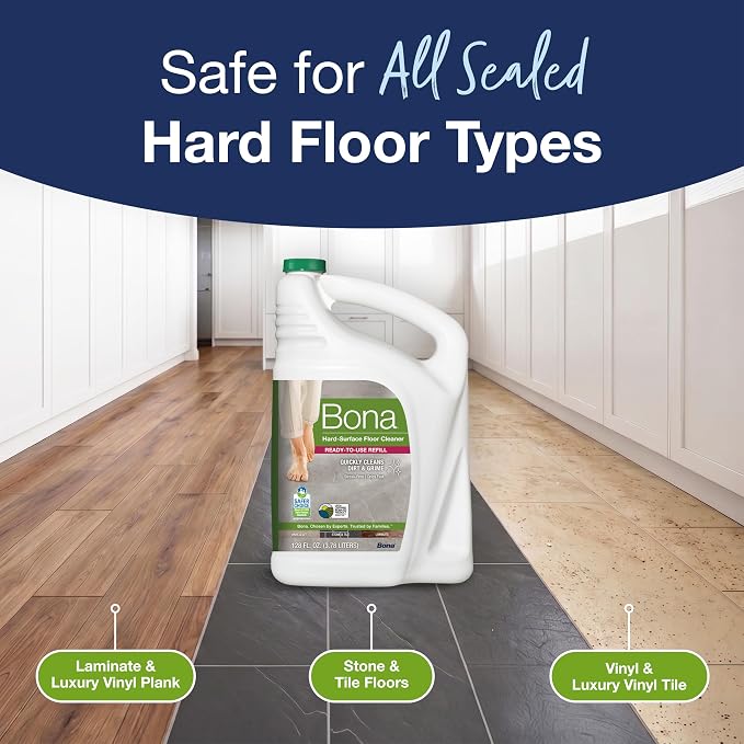 Bona Multi-Surface Floor Cleaner Refill - 128 fl oz - Unscented | Refill for Bona Spray Mops and Spray Bottles - Residue-Free Cleaning Solution for Stone, Tile, Laminate, and Vinyl Floors