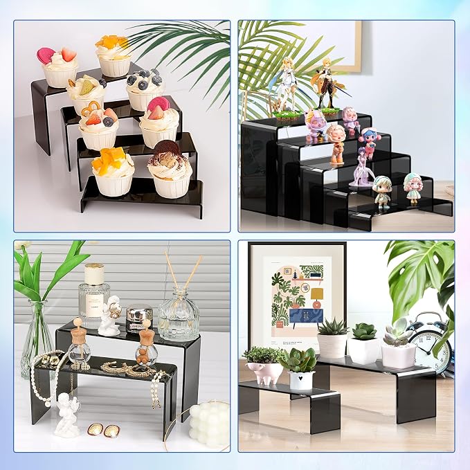 Aheroi Acrylic Risers Display Stands, Acrylic Stands for Display 10Pcs 2Set | Arylic Display Stands Shelf Riser, Black Display Stand Set for Decor,Cupcake Stands Buffet Food Display Set,(7"L~8"L~9"L)