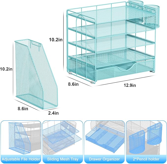 gianotter 5-Tier Desk Organizer with Drawers, File Holders, Letter Trays and Pen Holders - Workspace Accessories for Office Supplies (Blue)