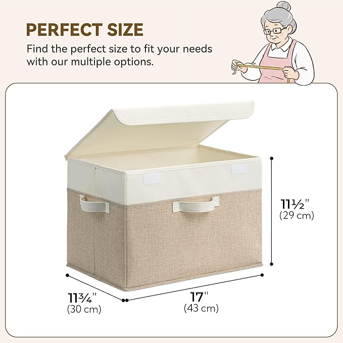 GRANNY SAYS Storage Boxes with Lids, Decorative Storage Bins, Shelf Baskets, Clothes Storage and Organization, White/Khaki, 4-Pack