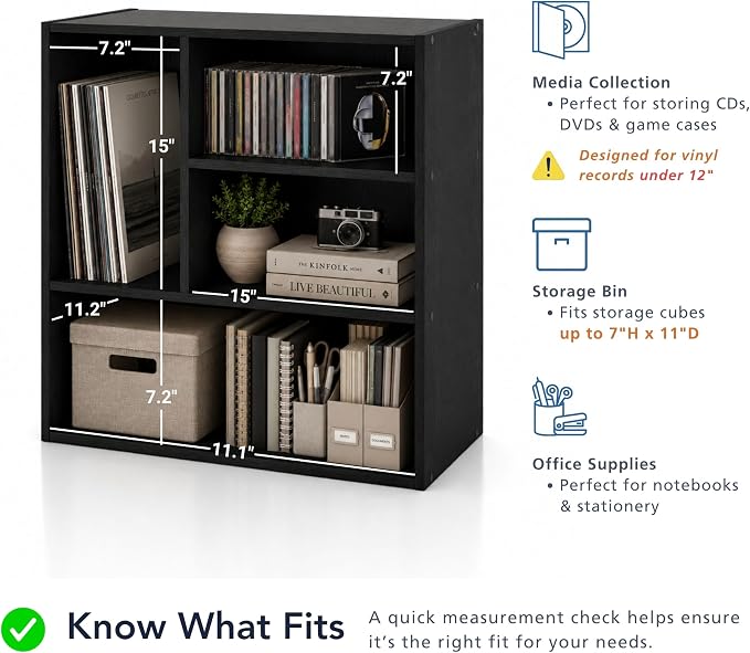 Homes: Inside + Out Apexa 4-Vertical Storage Organizer Shelves, Stackable Wood Bookcase for Organization, Dorm Teen Room Decor & Home Office, Light Pink