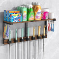Housolution Broom Holder Wall Mount with Cleaning Supplies Organizer, 100 LBS High Load-Bearing Laundry Room Storage Shelves, Multifunctional Mop Hanger Rack with 7 Grippers & 8 Hooks