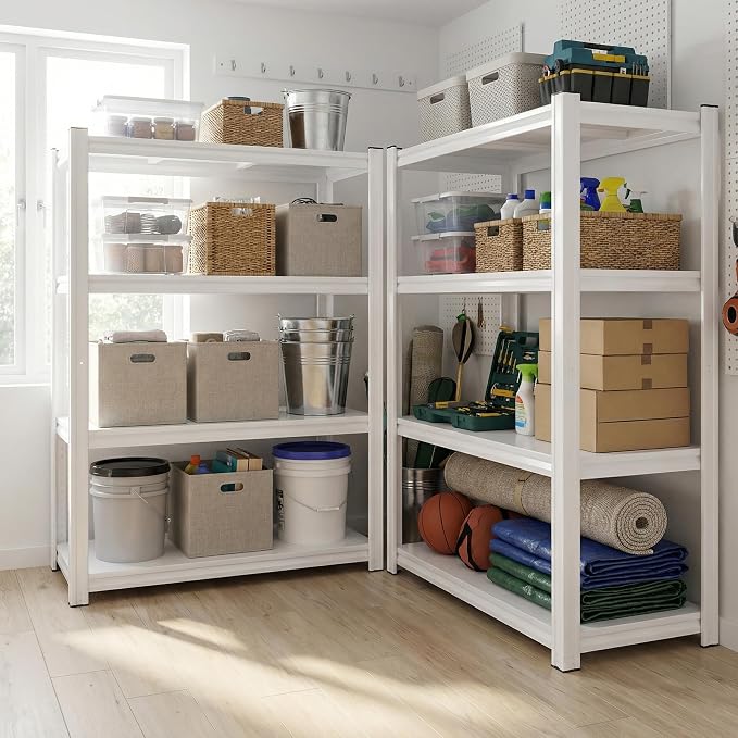 REIBII Adjustable Rolling Storage Shelve for Kitchen Pantry Closet Boutique | 2080 LBS capacity,59.8" H x 31.5" W x 16.5" D,4 Tier,White,Solid metal panels,360°wheels with lock,Boltless 10min assembly