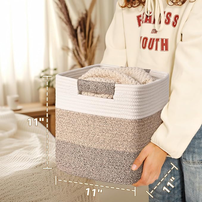 11 Inch Storage Cubes, 6 Pack Cube Storage Bins for Organizing, Cotton Rope Woven Baskets for Shelves, Bathroom, Kids Room, Closets, Baby Nursery