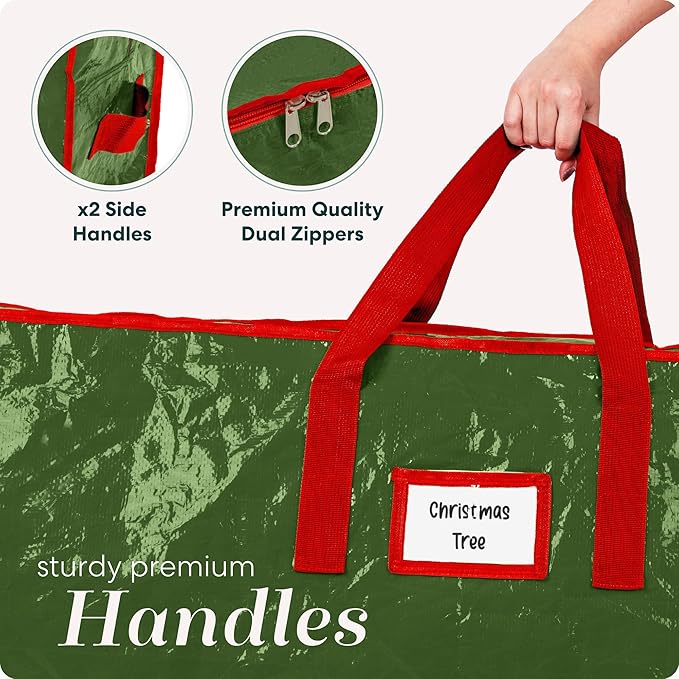 Christmas Tree Storage Bag - Stores 9 Foot Artificial Xmas Holiday Tree, Durable Waterproof Material, Zippered Bag, Carry Handles - Protects Against Dust, Insects and Moisture (Green)