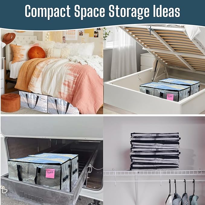 VENO 4 Pack Heavy Duty Moving Bags, Clear Storage Bags for Clothes and Comforters, College Dorm Essentials Packing Supplies, Foldable Boxes Alternative (Clear, 4 Pack)