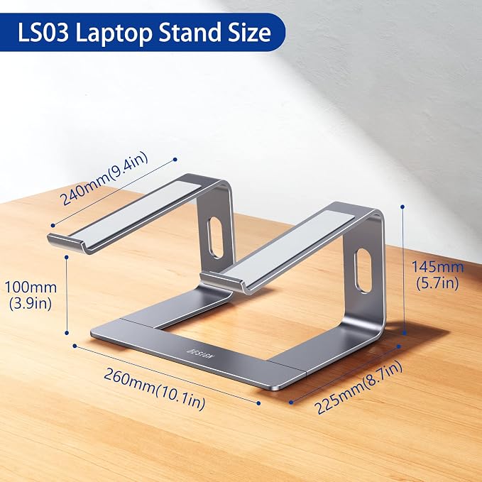 BESIGN LS03 Aluminum Laptop Stand, Ergonomic Detachable Computer Stand, Notebook Holder, Laptop Mount Compatible with Air, Pro, Dell, HP, Lenovo More 10-15.6" Laptops, Space Gray