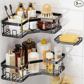 MAXIFFE 3 Pack Corner Shower Caddy with Soap Holder, Large Capacity Sturdy Easy Install No Drilling Stainless Steel Hold 40 LBS Shower Organizer Shelves Rack Storage for Family Renters Bathroom, Black
