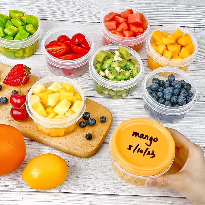 TOFLEN 8 oz Small Plastic Freezer Containers, 12 Pcs, Multicolor | Reusable Food Storage Containers with Twist Lids, BPA-free, Leakproof & Airtight, Freezer Safe, Dishwasher Safe