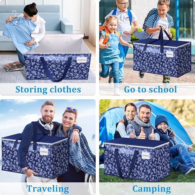 HomeHacks Moving Bags, Extra Large Size Moving Boxes, Heavy Duty Luggage Bags with Smooth Zipper and Sturdy Handles, Large Capacity & Easy Loading Storage Totes for Space Saver 88L, 10-Pack, Blue