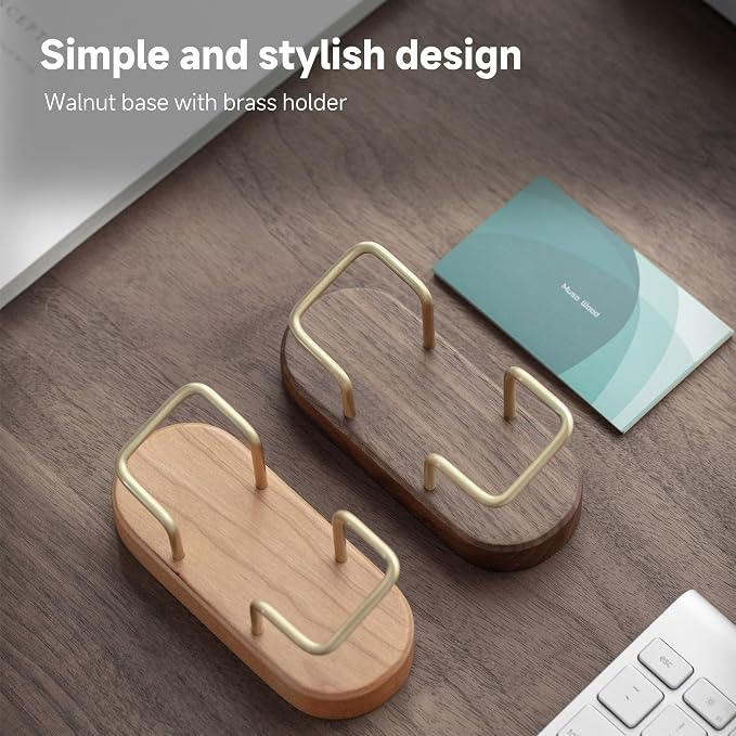 muso wood Business Card Holder for Desk, Wooden Creative Business Card Display for Desk, Wood Business Card Stand for Office, Tabletop (Walnut 2pack)