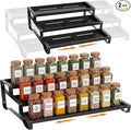 3-Tier Spice Rack Organizer 2 Pack, 13"-21.5" Expandable Spice Organization Shelf, Metal Seasoning Organizer for Kitchen Countertop or Pantry, Slip-Resistant Design for Jars and Bottles, Black