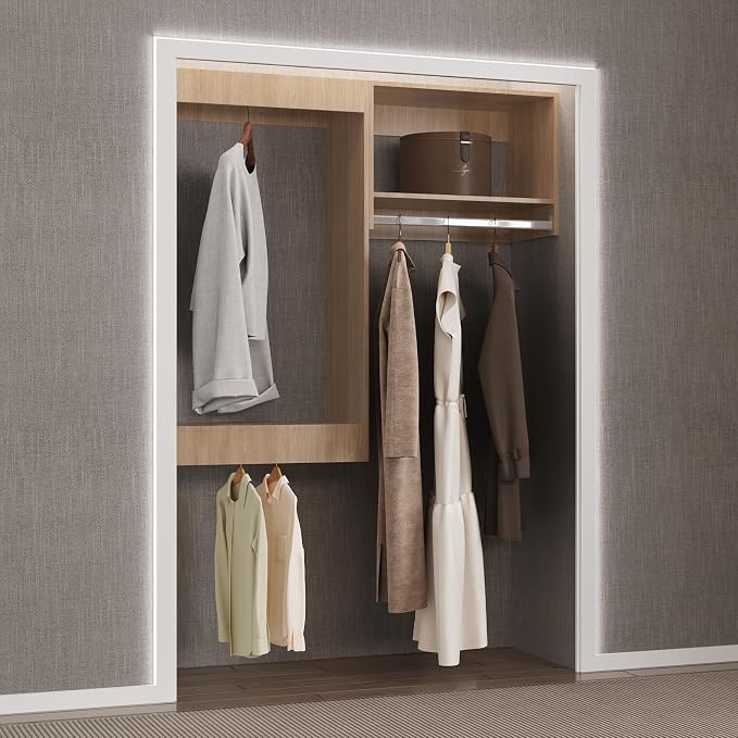 Modular Closet System, 49" Wide Organizer With Hanging, Wood Tower Storage for Walk In Closets, Wall Mounted Wardrobe Kit, Bedroom