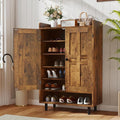 Farmhouse Shoe Cabinet with Doors, 6-Tier Wooden Shoe Organizer with Adjustable Shelves, Entryway Storage Cabinet, Rustic Shoe Storage for Entryway or Living Room (Rustic Brwon)