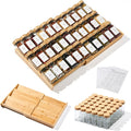 3-Tier Expandable Bamboo Spice Drawer Organizer, Adjustable Width 12" to 21", Kitchen Storage with 36 Glass Jars & Bamboo Lids, 216 Labels, Non-Slip Design for Cabinet & Countertop