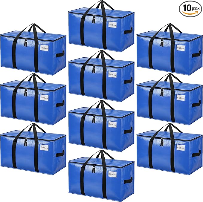 BAGAIL Heavy Duty Moving Bags with Strong Handle, Extra Large Moving Boxes, Storage Tote for Clothes, College Moving Supplies(Blue, 10 Pack)