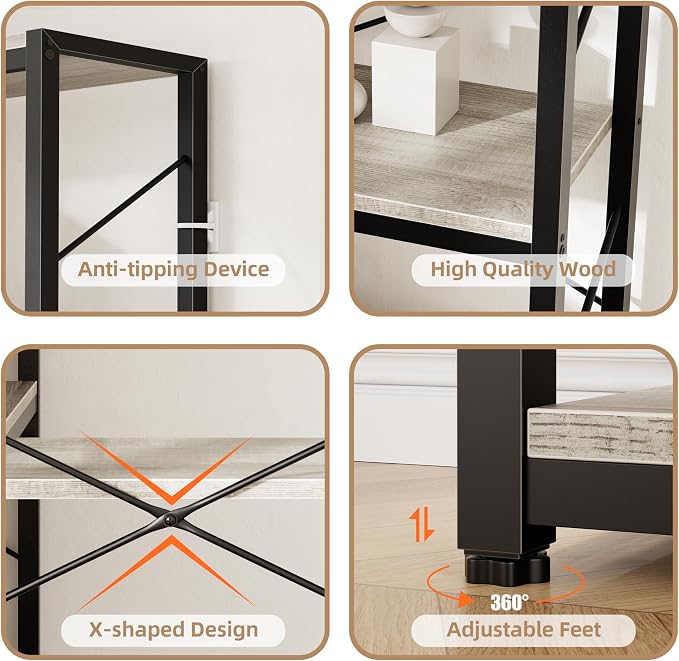 Shintenchi 5 Tier Corner Bookshelf,L Shaped Bookcase,Large Etagere Bookcase,Corner Shelf Display Storage Rack with Metal Frame for Living Room Bedroom Office,Grey