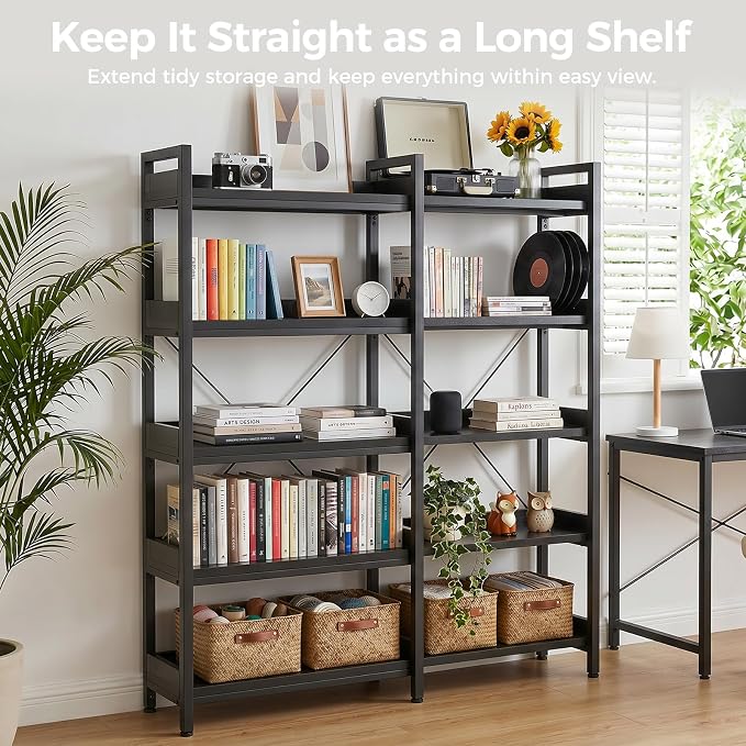 GTPLAYER 5-Tier Corner Bookshelf, L-Shaped Metal Frame Shelf with Tall 14" Shelves, Plant Stand and Storage Rack for Small Spaces, Living Room and Home Office, Black
