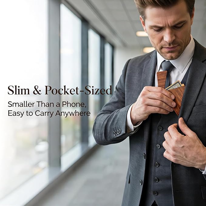 sunking Minimal Walnut & Beechwood Business Card Holder – Slim Handmade Wooden Card Case for 18 Cards, Elegant Pocket-Sized Design for Professionals, Gift for Men & Women(Wanlunt -1)