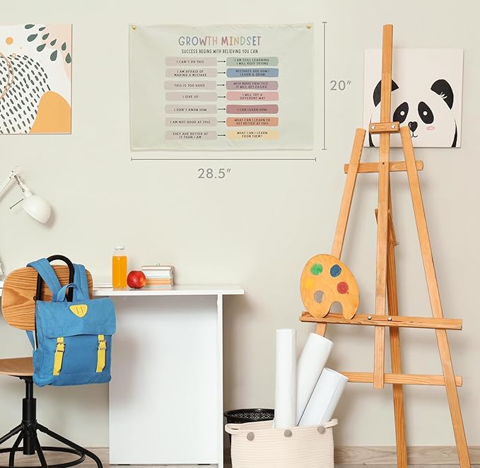 Classroom Wall Banner Decor-Teacher Gift-Inspirational Back to School Wall Art Flag Decor-Growth Mindset-Hanging Canvas Banner for Classroom Reading Corner Homeschool Teacher Office