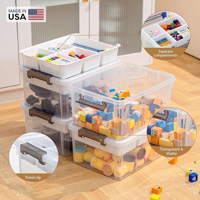 Citylife 17QT 2Packs Plastic Storage Box with Removable Tray Craft Organizers and Storage Clear Storage Container for Organizing Bead, Sewing, Playdoh, Markers, Tools, Coloring book