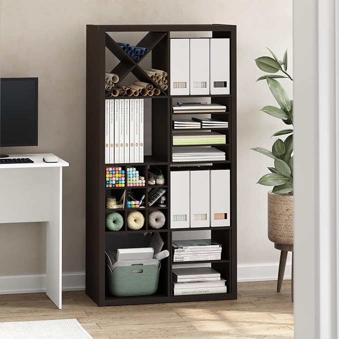 Furinno Cubicle 9-Compartment Cube Insert, Cube Organizer, Dark Oak | 13.3W x 13.4H, Fits into Furinno Extra Thick Cubes, for Organizers and Storage (Does not fit IKEA Kallax Shelving)