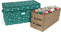 Covermates Keepsakes Adjustable Ornament Storage Box – Heavy-Duty Polyester, Padded Dividers & FlexGrid Trays – Protective Holiday Organizer with Stackable Walls & Label Window, Green Snowflake