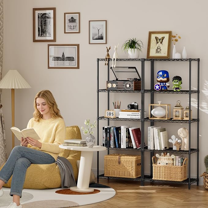 SINGAYE 5 Metal Shelves Wire Shelving Storage Shelf Adjustable Unit Pantry | 5 Tier Kitchen Laundry Room Organization Home Pantry Closet Bathroom Organizers Garage Rack 12" D x 22" W x 59" H Black