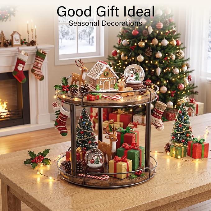 12'' Rotating Spice Rack, 2-Tier Lazy Susan Turntable Organizer | Wooden, for Cabinet, Table Top, Kitchen Countertop, Pantry, Bathroom, Vanity, Home Decor