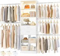 Besiost Closet System with Smart Sensor Lights, 4-8 FT Closet Organizer System with 2 Wooden Drawers and 5 Hanging Rods, Can Fit 60 to 96 inch Built-in Walk-in Closet System, White