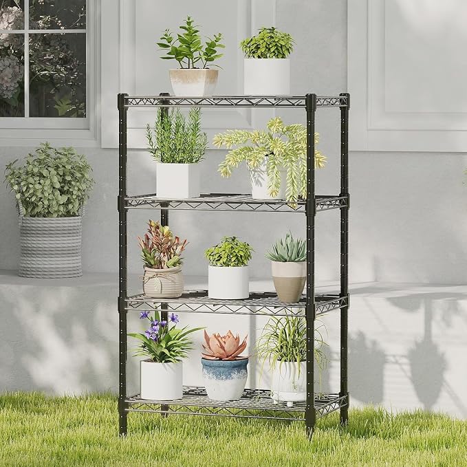 HealSmart 4-Tier Metal Wire Storage Shelves, Adjustable Standing Storage Rack Shelf, Heavy Duty Steel Shelving Unit Organizers for Kitchen Bathroom Pantry Garage, 23.3" W×13.4" D×47" H, Black