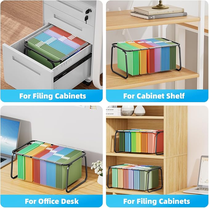 Marbrasse Hanging File Folder Frame, Adjustable Letter Size File Holder 16-25 Inches, Metal File Cabinet Rails for Office, Home, School, Black