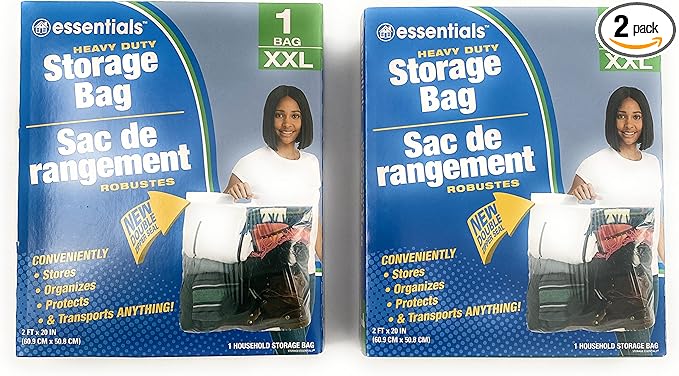 Essentials Heavy Duty Storage Bags XXL 2 Pack Space Saver (Bundle with KC Tingamajig) Everyday Essential Stores Organize Protect Transport Anything