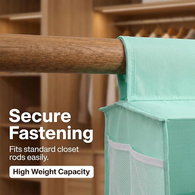 4-Shelf Closet Hanging Organizer Foldable Hanging Storage Shelves with Strong Magic Tapes Space-Saving Wardrobe Hanging Shelf for Clothes Towels Accessories Blue