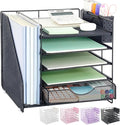 5-Tier Desk Organizer with Drawer and Pen Holder, Black | Paper Letter Tray Organizer with File Holder, Suitable for Workspace Organizer Office Supplies Storage