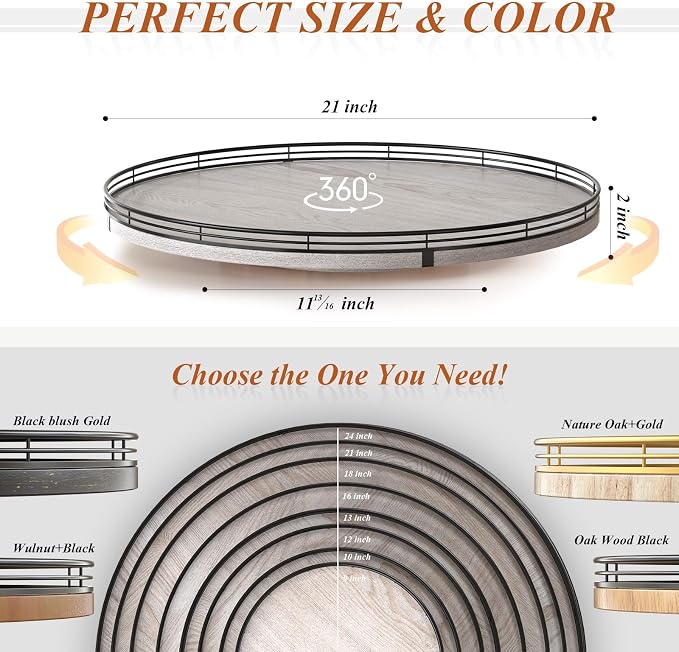 21" Lazy Susan Wood Turntable Organizer for Kitchen Decor, Farmhouse Round Wooden Lazy Susan Organization and Storage for Cabinet, Dining Table, Bathroom, Countertop,Centerpiece, Home Decor Whitewased