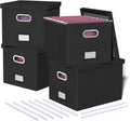 4 Pack File Storage Organizer, Document Organizer, Portable File Box with Lid, Fit for Letter/Legal File Folder Storage,Black-Box only