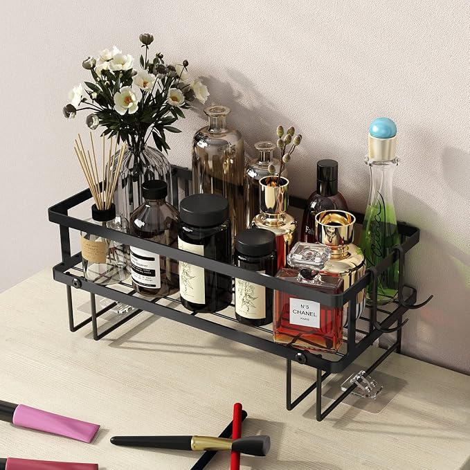 Godboat 1-Tier Over Toilet Storage - Wall-Mount Bathroom Shelf with 2 Hook | Bathroom Organizers and Storage Cabinet, Behind/Above/On/Top/Back Tank Shelves, Decor for Bathroom/Restroom/Kitchen/Bedroom