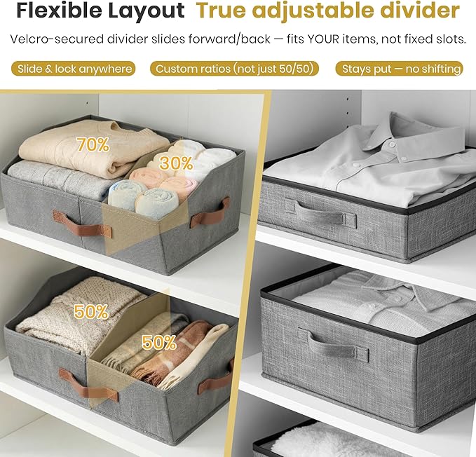Closet Organizers And Storage - UPGRADED HEIGHT Trapezoid Storage Bin W/ Handles & Adjustable Dividers, Fabric Collapsible Storage Bins For Clothes Storage & Shelf Organizer (3pcs, Medium, Black)