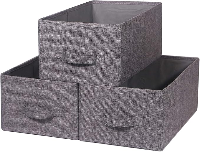 TENABORT Set of 3 Closet Organizer Bins with Handle, Fabric Foldable Storage Baskets Cloth Box Containers for Shelves Home Office Clothes Clothing Large