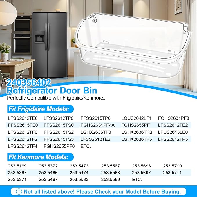 UPGRADED 240356402 Refrigerator Door Bin Compatible with Frigidaire Door Shelf Replacement Frigidaire Gallery Door Shelf Refrigerator Shelves FGHS2631PF4A FFSS2615TS0 LFSS2612TF0 LFSS2612TE0 Door Bin