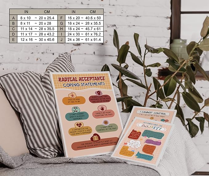 LOLUIS Mental Health Poster, Boho Therapy Tools Educational Supplies Art Print Classroom School Office Decor (Coping Statement Radical Acceptance, Custom Frame Type)