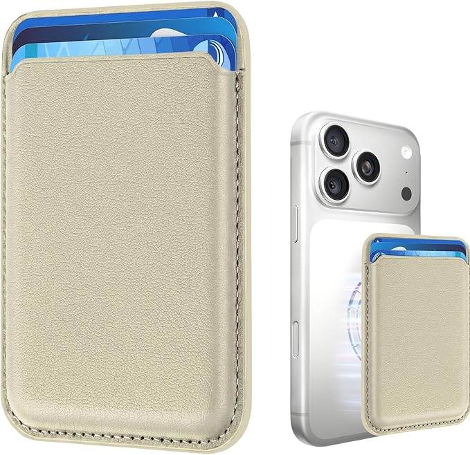 Magnetic Wallet Phone Card Holder for Phone Case with Mag-Safe, Stronger Magnetic RFID Leather Phone Wallet Stick on Series of iPhone 17/16/15/14/13/12 and Pro/Promax, Khaki