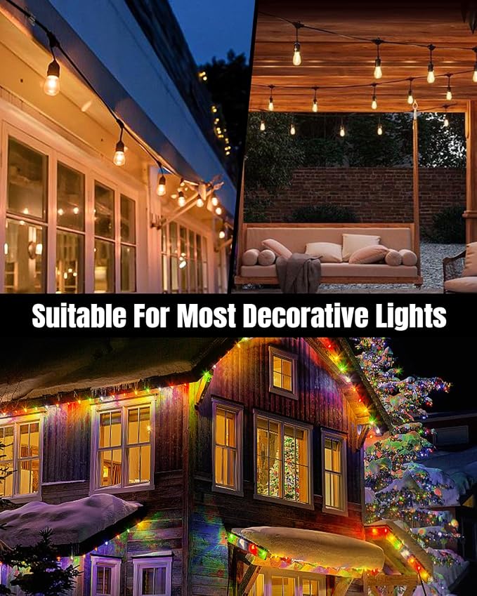 LZC Hooks for Outdoor String Lights Clips: 50 Pack Square Clear Large Heavy Duty Light Hook Waterproof Adhesive Strips - Outside Hanging Rope Light Cable Cord Holders Organizer