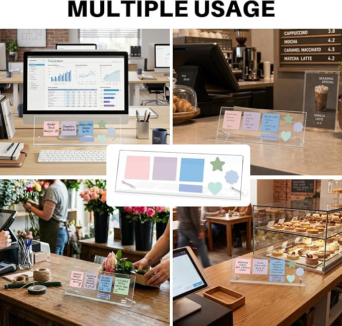 Monitor Memo Board Holder 16.5"x6.1", Office Organization memo Holders for Computer Sticky Note Holder, Space-Saving, Movable & Reusable, Screen Saver for Office & Home Desktop Decor Extra Large