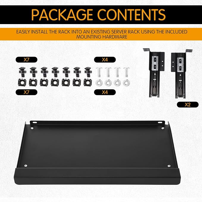 AceOrbit 1U Keyboard Tray 8" Deep, Universal 19" Rack Mount Sliding Shelf Tray 8" Deep for Network Equipment Server Rack or Cabinet
