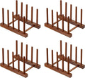 HBlife 4 Packs Teak Wooden Dish Drying Rack Stand Kitchen Plate Organizer | 4 Slots, Vertical Dish Racks for Cabinet Countertop & Wall, Plate Pot Lid Cutting Board Holder, Bowl Cup Drainer, Keep Dry