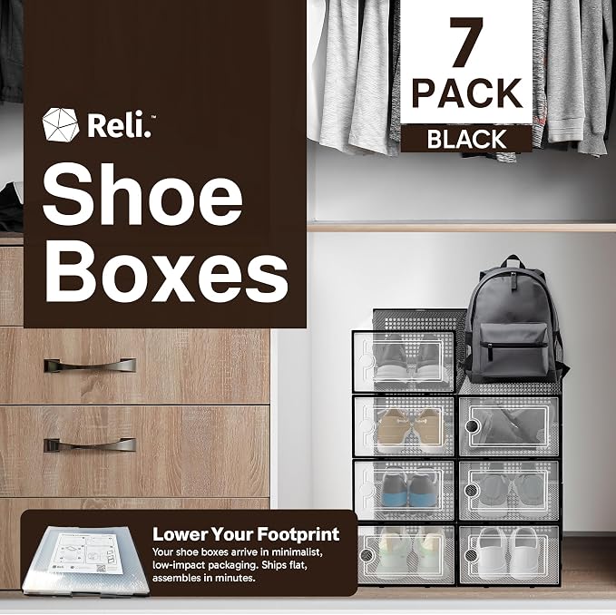 Reli. Shoe Box 7 Pack | Clear Storage Shoe Box Stackable & Compact