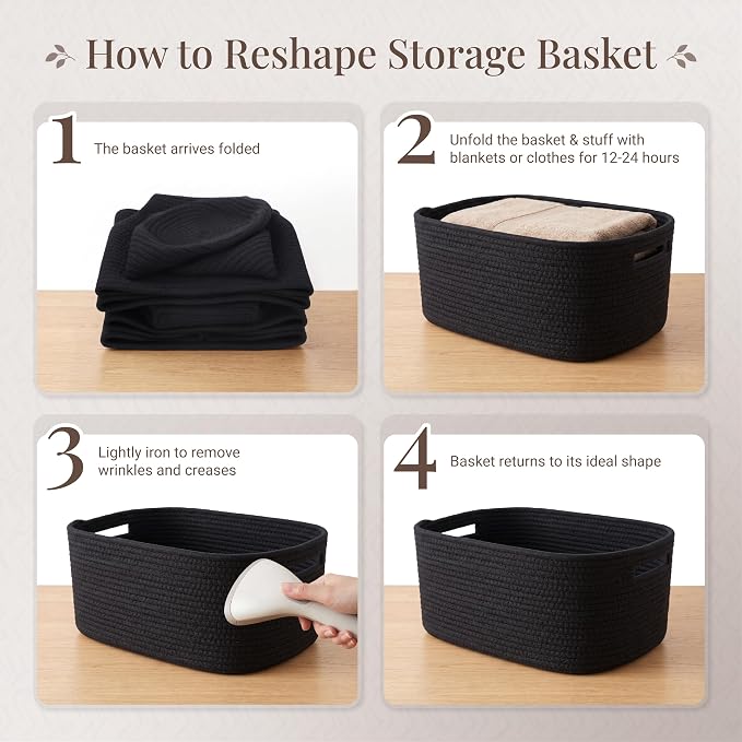 5-Pack Large Woven Rope Storage Baskets, 2 Sizes Organizer Bins | Fabric Cube Boxes and Rectangular Shallow Bins for Closet, Shelf, Bookshelf, Nursery, Changing Table, Bathroom, Toys & Home