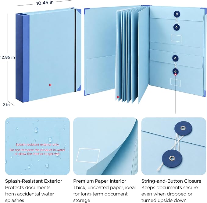 Important Document Organizer Folder with Blank & Preprinted Category Labels | Binder with 12 Envelopes for Document Files Across Life Stages: Personal, Family, School, Career and Estate Planning